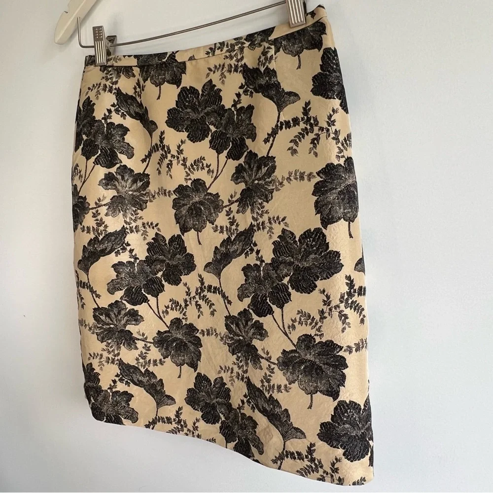 Ann Taylor 100% Silk Gold Black Floral Brocade Mini Skirt Evening‎ Party 4